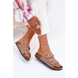 Boto Women's sandals with golden buckles and stitching khaki Lunera | Shoptok.si