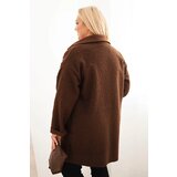 Kesi Włoski Plus Size women's coat with wool and pockets shearling brown | shoptok.hr
