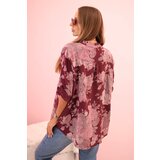 Kesi Włoski Women's cotton shirt with a floral pattern and rolled-up sleeves burgundy | Shoptok.si