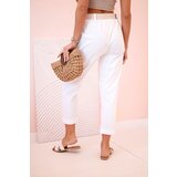 Kesi Włoski Women's viscose trousers with belt and rolled up leg white | shoptok.hr