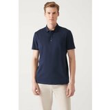 Avva Men's Navy Blue 100% Cotton Knitted Standard Fit Normal Cut 3 Snaps Polo Neck T-shirt Cene