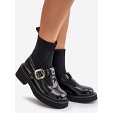S. BARSKI Lacquered Boots With Sock And Buckle Slip-On Black | Shoptok.si
