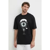 Karl Lagerfeld Bombažna kratka majica Dour Darcel X Karl moška, črna barva, 542270.755098