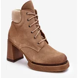 Kesi Beige Suede Lace-up High Heel Lemar Flomes Ankle Boots