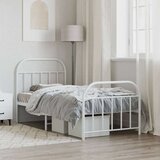 vidaXL Kovinski posteljni okvir z vzglavjem in vznožjem bel 90x190 cm | Shoptok.si