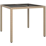  Vrtna miza 90x90x75 cm kaljeno steklo in poli ratan bež, (20624795) | Shoptok.si