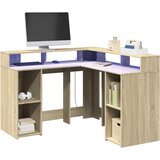 vidaXL Pisalna miza z LED lučkami sonoma hrast 130x130x91 cm inž. les Cene