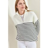 Bianco Lucci Women's Turtleneck Zippered Stripe Knitwear Sweater Cene