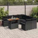  9-delni komplet vrtne sedežne garniture z blazinami črna poli ratan akacije, (22091679) | Shoptok.si