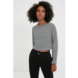 Trendyol Black Recycle Crop Striped Knitted T-Shirt | shoptok.hr