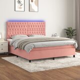 The Living Store Box spring postelja z vzmetnico LED roza 160x200 cm žamet - Box Spring Postelja, (21438332) Cene