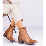 Gemre Brown Mesh Block Heel Ankle Boots Melarka | shoptok.hr