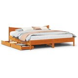 Maison Chic Posteljni okvir - Dvoposteljna postelja - Zakonska postelja s predali voščeno rjav 200x200 cm borovina, (21694660) | Shoptok.si