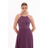 Carmen Plum Halter Sequined Long Evening Dress. | Shoptok.si