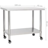 vidaXL Kuhinjska delovna miza s kolesi 100x45x85 cm nerjaveče jeklo | Shoptok.si