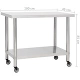 vidaXL Kuhinjski radni stol s kotačima 100x45x85 cm nehrđajući čelik | Eponuda.com