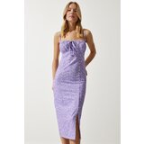 Happiness İstanbul women's lilac white floral slit summer knitted dress Cene