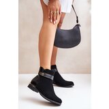 Kesi Insulated women's ankle boots with a flat heel with gold details Black Ravasira Cijene