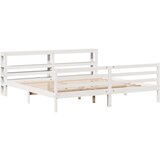 vidaXL Posteljni okvir z vzglavjem bel 200x200 cm trdna borovina, (21292615) | Shoptok.si