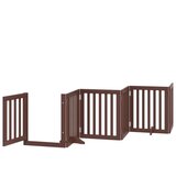 vidaXL Ograda za pse z vrati zložljiva 9 panelov rjava 450 cm les | Shoptok.si