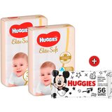Huggies duo Pack Pelene Elite Soft Mega, Veličina 3, 5-9kg, 144 komada + Mickey Mouse Vlažne maramice, 56 komada Cene
