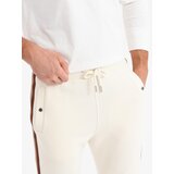 Ombre Men's sweatpants with piping and ribbing on the legs - cream | ePonuda.com