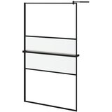 Pregrada za tuš s policom crna 115x195 cm staklo ESG i aluminij | shoptok.hr