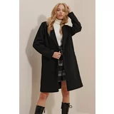 Trend Alaçatı Stili Women's Black Two Pockets, Lined Winter Cachet Coat