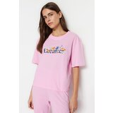 Trendyol Pajama Set - Pink - With Slogan Cene
