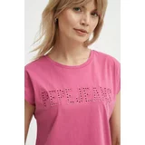 PepeJeans Bombažna kratka majica LILITH ženska, roza barva, PL505837