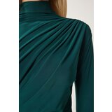  Women's Dark Green Ruffle Detailed Standing Collar Sandy Blouse | Shoptok.si