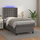 vidaXL Box spring postelja z vzmetnico LED siva 100x200cm umetno usnje Cene
