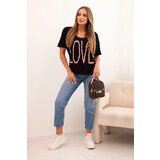 Kesi Women's cotton blouse with a V-neck and LOVE print black | shoptok.hr