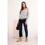 Kesi Włoski Women's striped sweater with a V-neck gray | Shoptok.si