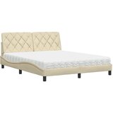 vidaXL Postelja z vzmetnico krem 160x200 cm blago, (21829296) | Shoptok.si