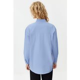 Trendyol Sky Blue Single Pocket Boyfriend Woven Cotton Shirt | Shoptok.si
