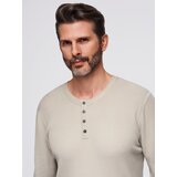Ombre Men's ribbed sweater with buttons at the neckline - beige | Shoptok.si