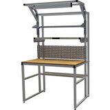 bedrunka hirth aluminijasta delovna miza s sistemsko nadgradnjo workalu®, enostranska, perforirana stena in delovna svetilka, širina plošče 1250 mm Cene