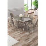 Hanah home trpezarijski set Asel, sto i 6 stolica, antracit ploča Irony, hromirane noge, kapućino tkanina Babyface | Eponuda.com