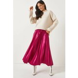 Olalook A-Line Pleated Skirt With Fuchsia Leather Look cene