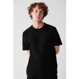 Avva Men's Black 100% Cotton Crew Neck Jacquard Knitted Standard Fit Regular Cut T-shirt cene