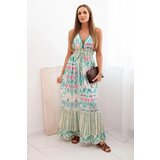 Kesi Włoski Women's viscose dress with straps with a deep neckline and frill mint | shoptok.hr