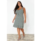 Trendyol Curve Multicolored Floral Patterned Ruffle A-Line Mini Summer Knitted Dress with Bow Collar | Eponuda.ba