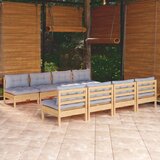 The Living Store Vrtna sedežna garnitura 9-delna s sivimi blazinami trdna borovina - Vrtna Sedežna Garnitura, (21480885) | Shoptok.si