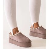 Gemre Dark beige slippers decorated with embroidery on a high platform Luanela | Shoptok.si