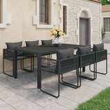 vidaXL Vrtna jedilna garnitura 7-delna PVC ratan črne barve | Shoptok.si