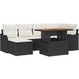 vidaXL set vrtnih sofa od 7 dijelova s jastucima Crni Poliratanski Akacija, dvosed vrtni kauč s jastucima Crni Poliratanski | shoptok.hr