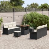 9 delni set vrtnih sof z blazinami črna poly ratan acacia | Shoptok.si
