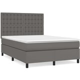 vidaXL Box spring postelja z vzmetnico siv 140x190 cm umetno | Shoptok.si
