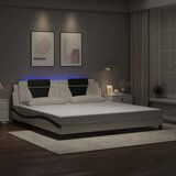 Maison Chic Posteljni okvir - Dvoposteljna postelja - Zakonska postelja z LED lučkami belo črn 200x200 cm umetno usnje-J5656, (21762268) | Shoptok.si